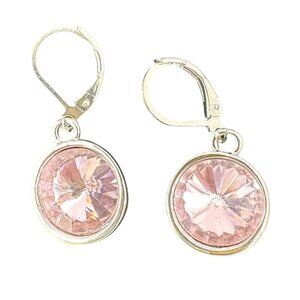 Earrings Pink Crystal and Silvertone Round Leverback Fashion Jewelry NIP